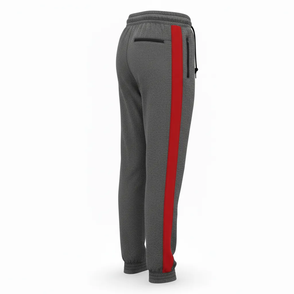 Custom Volleyball Jogger Pant - Grey, Red - Charcoal Athletic Side Stripe - Back View - Kinexa Sportswear
