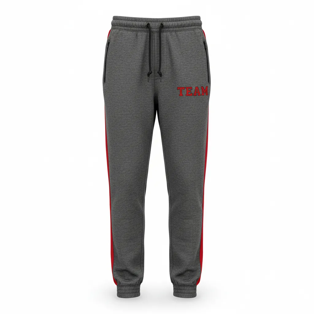Custom Volleyball Jogger Pant - Grey, Red - Charcoal Athletic Side Stripe - Front View - Kinexa Sportswear