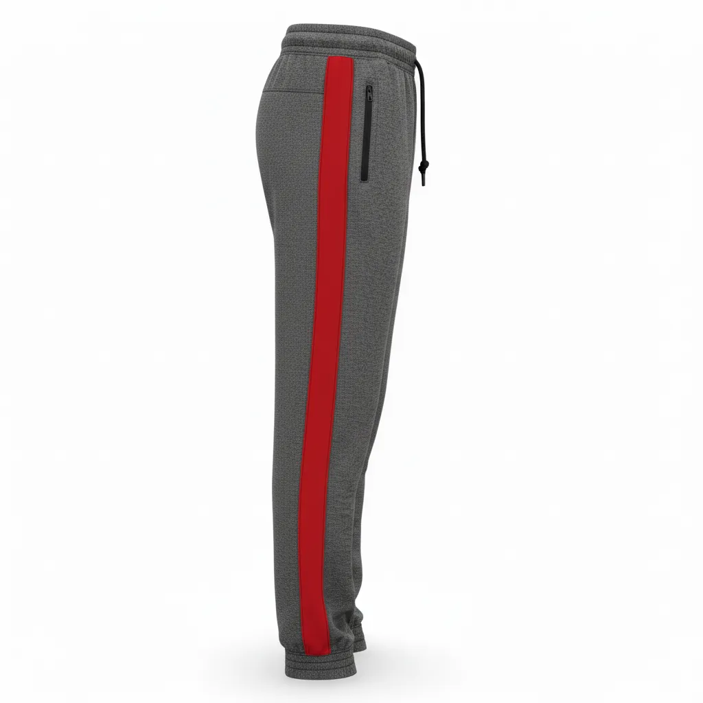 Custom Volleyball Jogger Pant - Grey, Red - Charcoal Athletic Side Stripe - Side View - Kinexa Sportswear