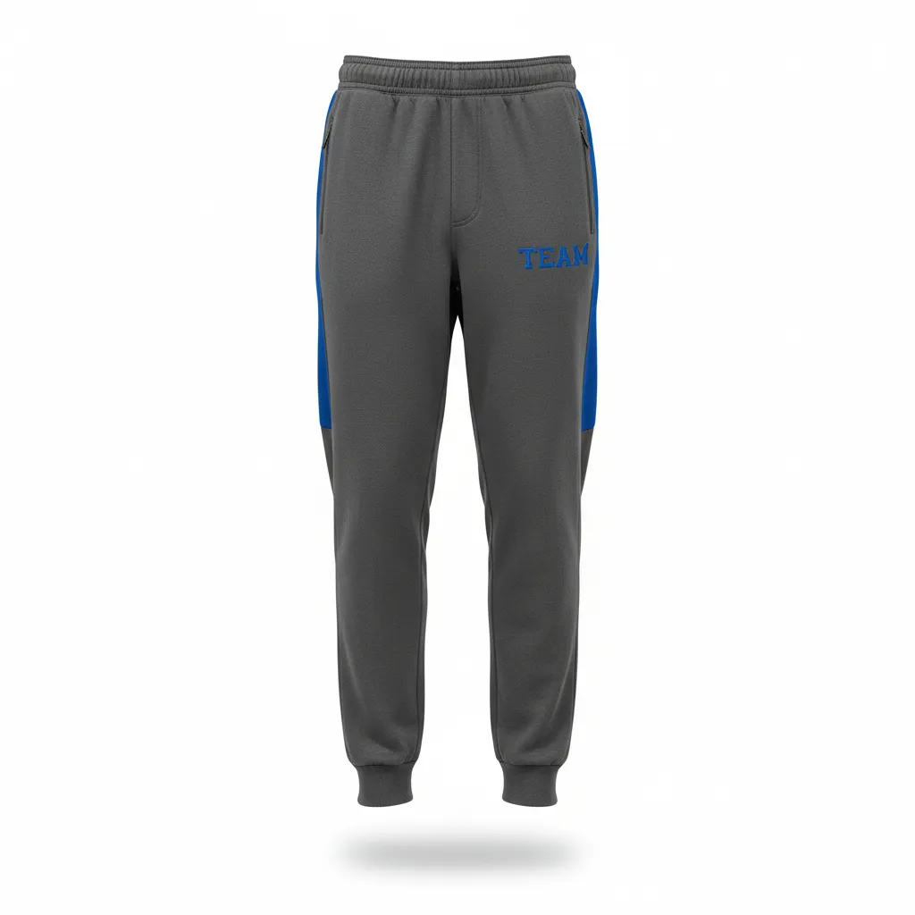 Custom Volleyball Jogger Pant - Grey, Blue - Charcoal Columbia Panel - Front View - Kinexa Sportswear