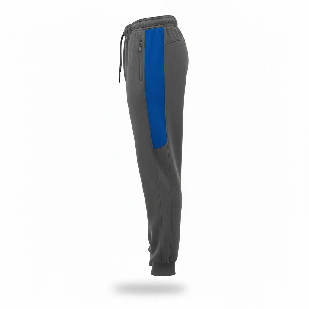 Custom Volleyball Jogger Pant - Grey, Blue - Charcoal Columbia Panel - Side View - Kinexa Sportswear