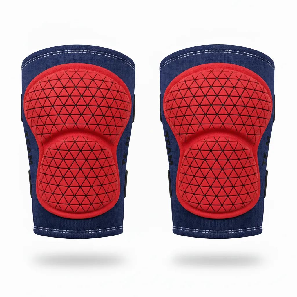 Custom Volleyball Knee Pads - Red, Black - Athletic Geometric Triangles - Front View - Kinexa Sportswear