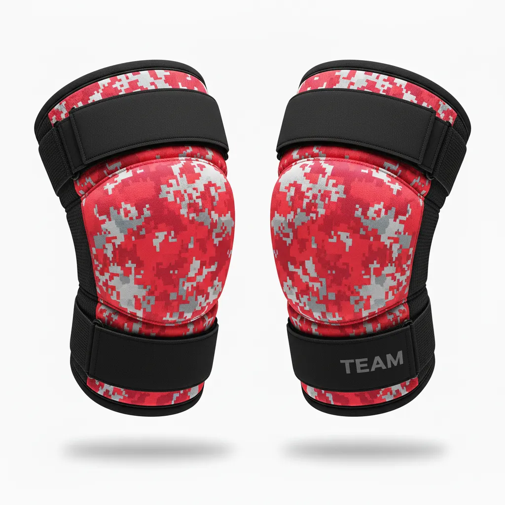 Custom Volleyball Knee Pads - Red, Grey - Athletic Camo Pattern - Front View - Kinexa Sportswear