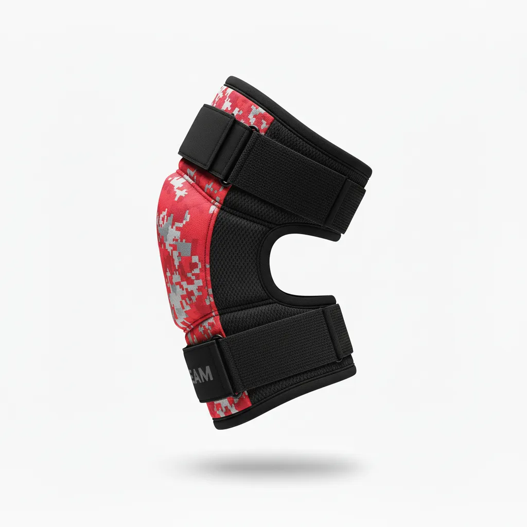 Custom Volleyball Knee Pads - Red, Grey - Athletic Camo Pattern - Side View - Kinexa Sportswear