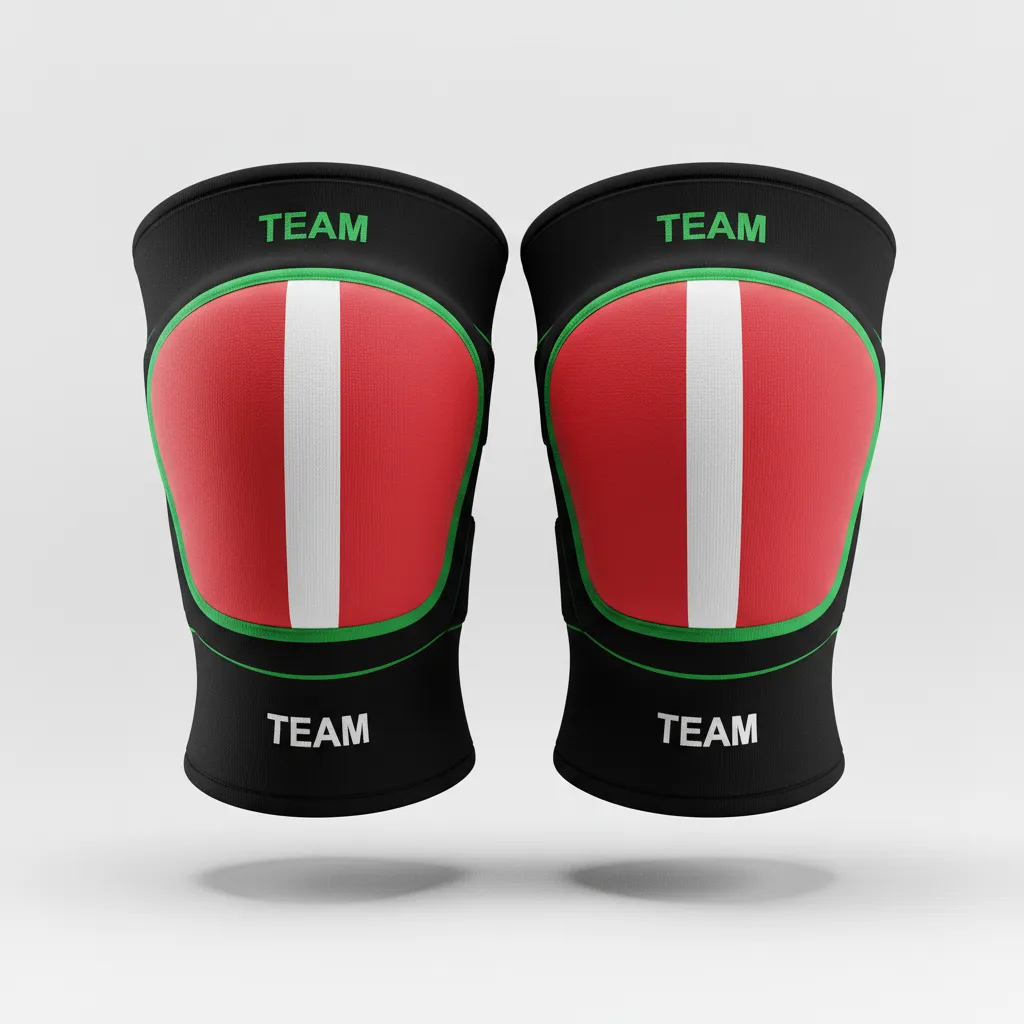 Custom Volleyball Knee Pads - Red, White - Athletic Racing Stripe - Front View - Kinexa Sportswear