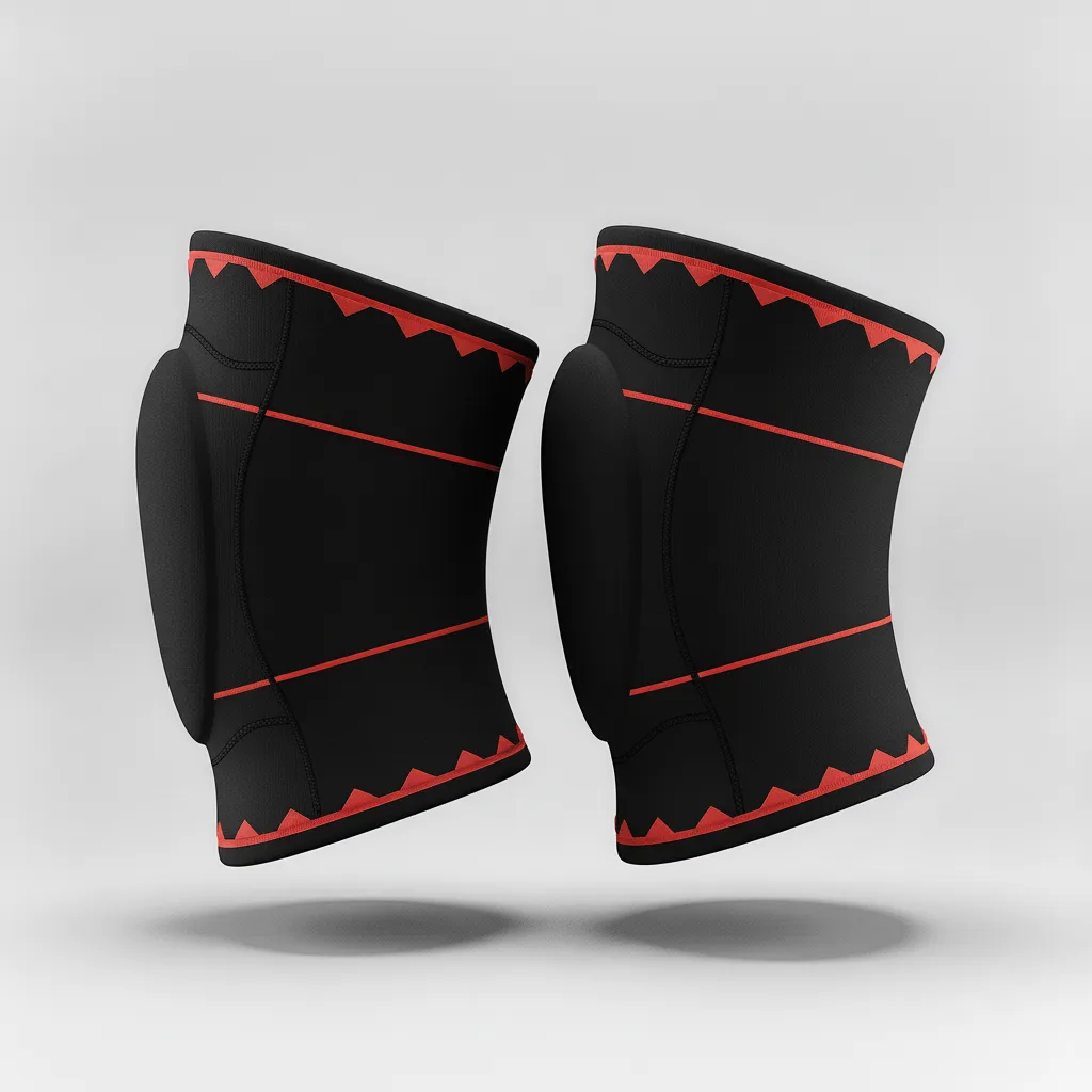 Custom Volleyball Knee Pads - Black, Red - Athletic Edge Design - Back View - Kinexa Sportswear