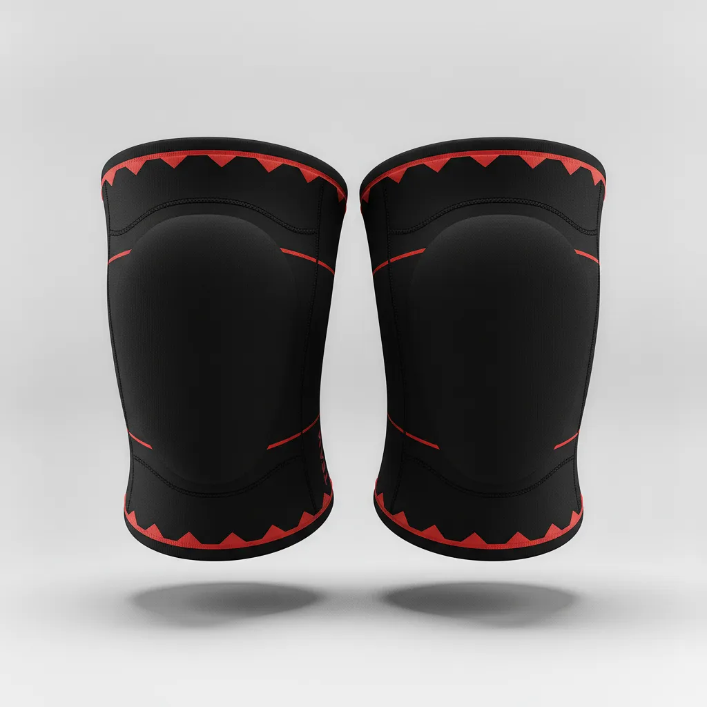 Custom Volleyball Knee Pads - Black, Red - Athletic Edge Design - Front View - Kinexa Sportswear