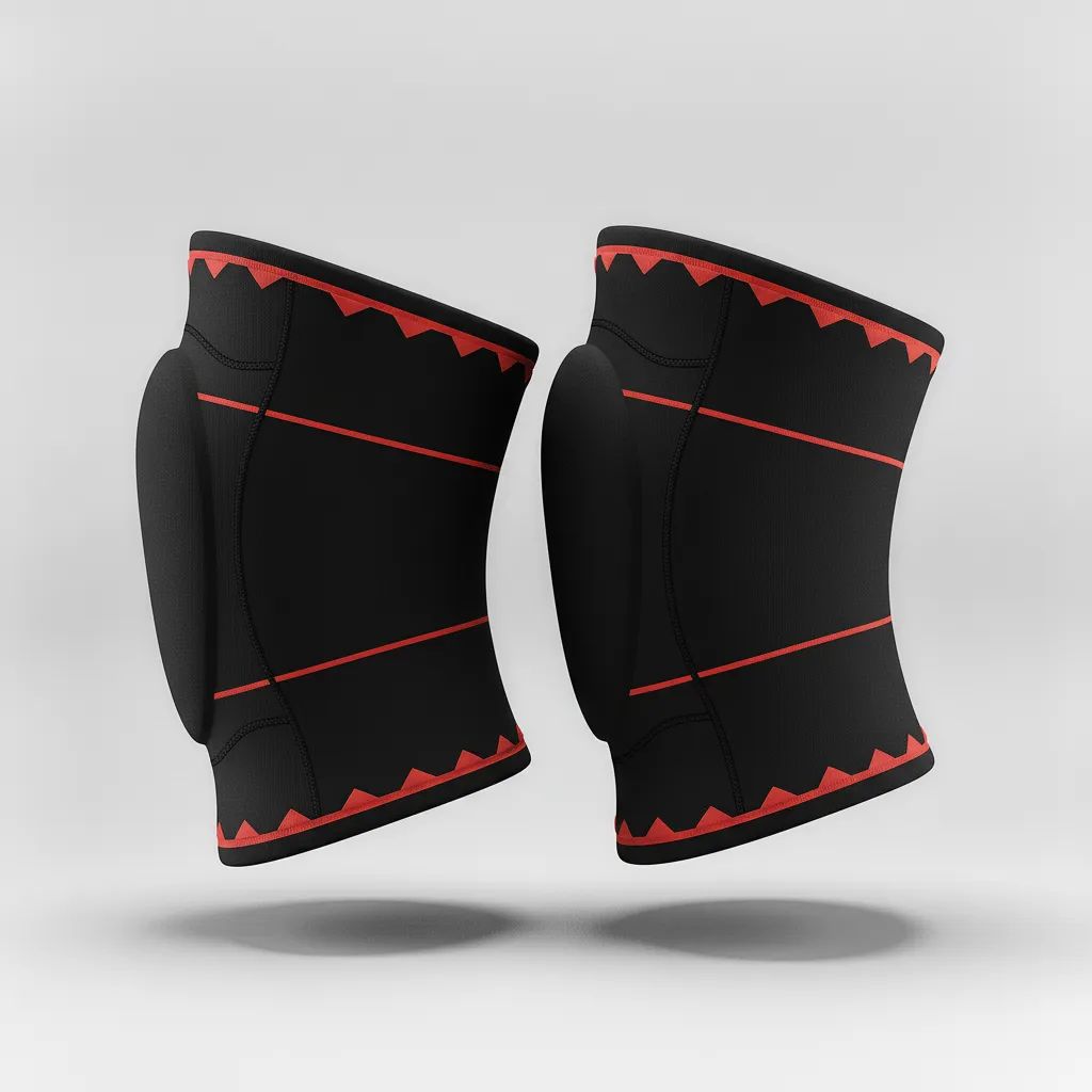 Custom Volleyball Knee Pads - Black, Red - Athletic Edge Design - Side View - Kinexa Sportswear