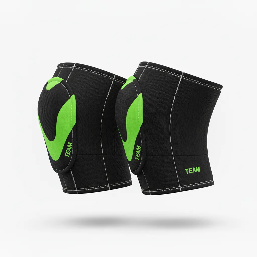 Custom Volleyball Knee Pads - Black, Green - Neon Wave Pattern - Front View - Kinexa Sportswear