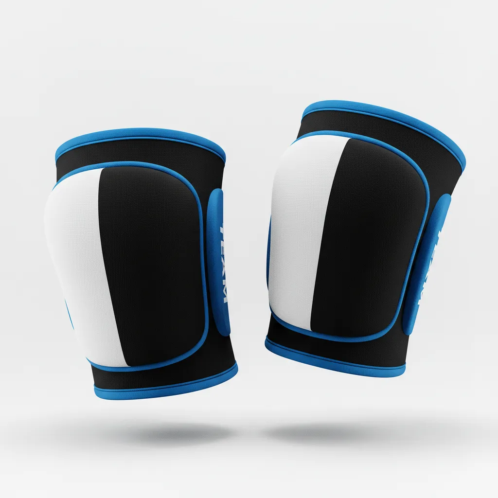Custom Volleyball Knee Pads - Black, White - Half And Half - Front View - Kinexa Sportswear