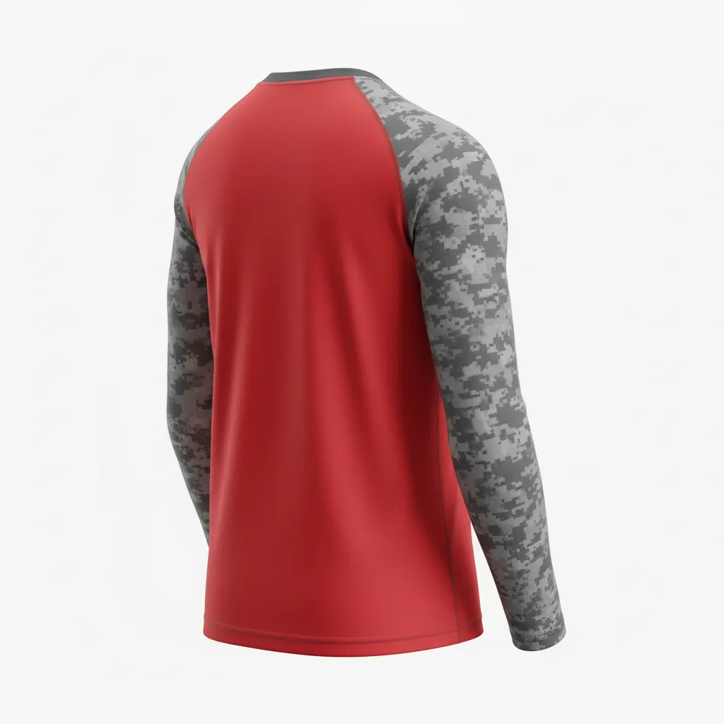 Custom Volleyball Long Sleeve T Shirt - Red, Grey - Athletic Camo Pattern - Back View - Kinexa Sportswear