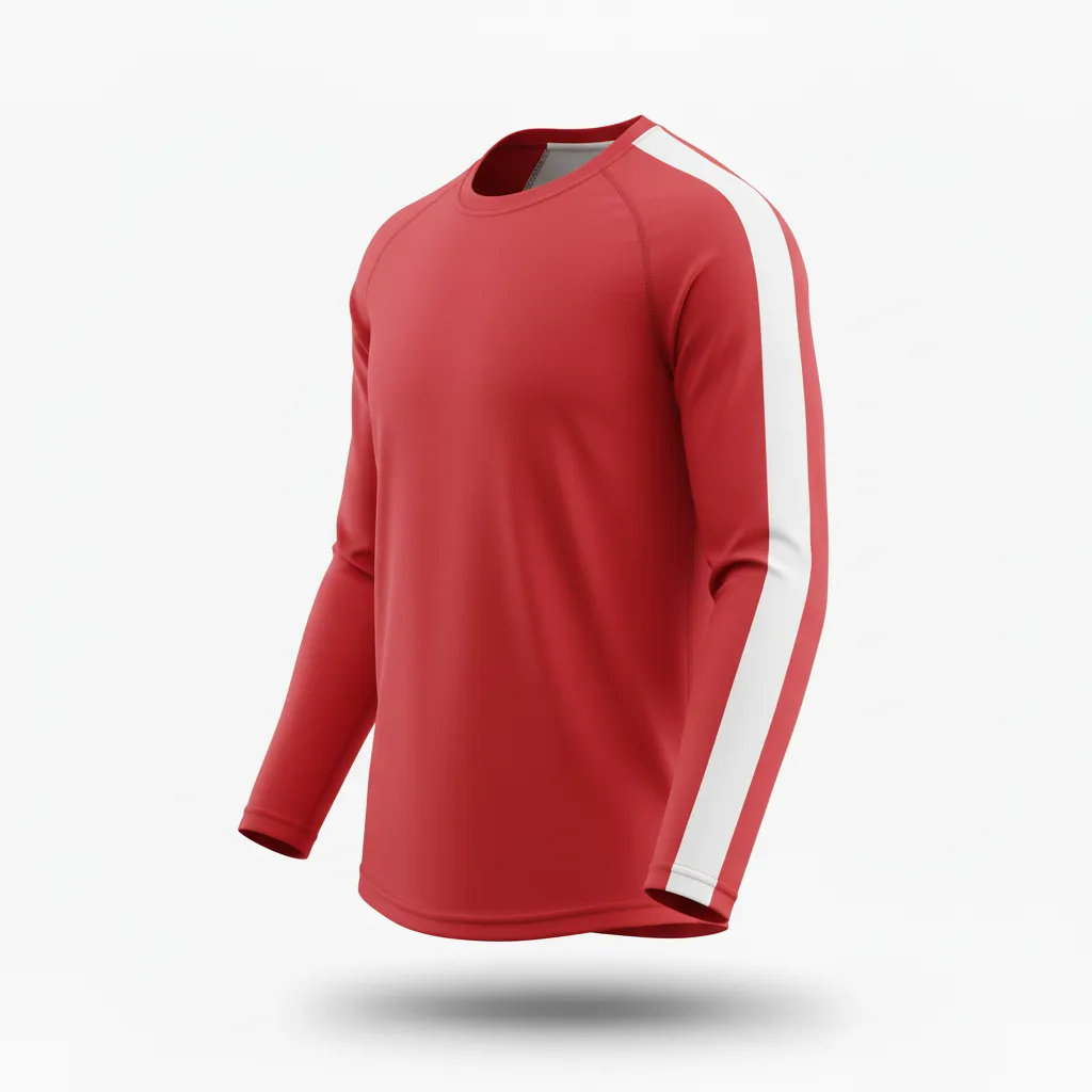 Custom Volleyball Long Sleeve T Shirt - Red, White - Athletic Racing Stripe - Side View - Kinexa Sportswear