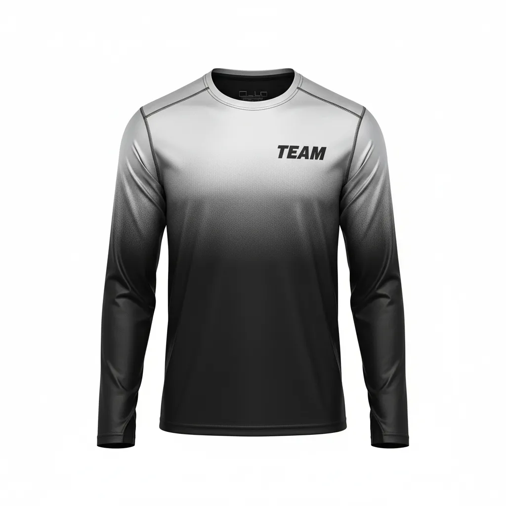 Custom Volleyball Long Sleeve T Shirt - Black, Silver - Metallic Fade - Front View - Kinexa Sportswear