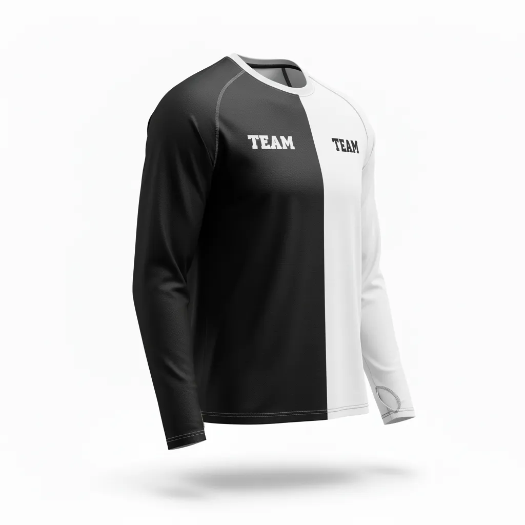 Custom Volleyball Long Sleeve T Shirt - Black, White - Half And Half - Back View - Kinexa Sportswear
