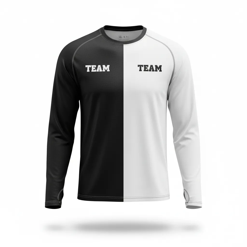 Custom Volleyball Long Sleeve T Shirt - Black, White - Half And Half - Front View - Kinexa Sportswear