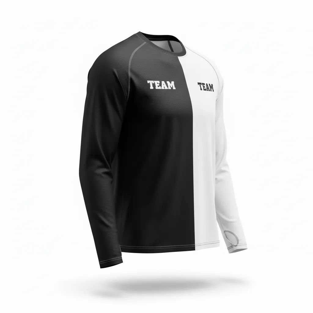 Custom Volleyball Long Sleeve T Shirt - Black, White - Half And Half - Side View - Kinexa Sportswear