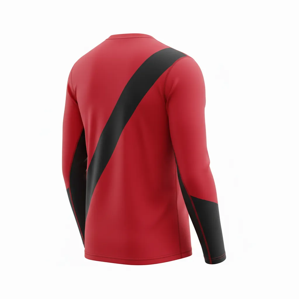 Custom Volleyball Long Sleeve T Shirt - Red, Black - Cardinal Slash Design - Back View - Kinexa Sportswear