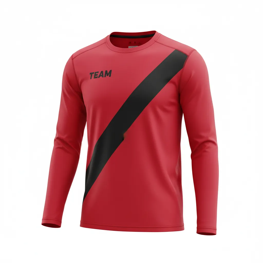 Custom Volleyball Long Sleeve T Shirt - Red, Black - Cardinal Slash Design - Front View - Kinexa Sportswear