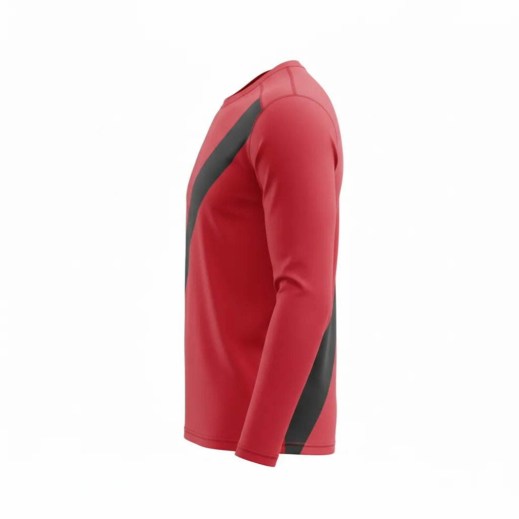 Custom Volleyball Long Sleeve T Shirt - Red, Black - Cardinal Slash Design - Side View - Kinexa Sportswear