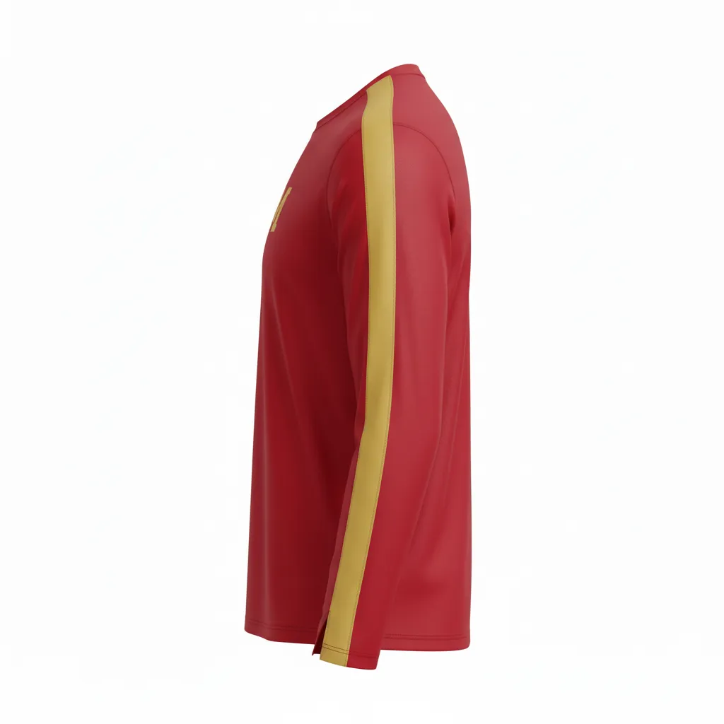Custom Volleyball Long Sleeve T Shirt - Red, Gold - Cardinal Vegas Warrior Stripe - Side View - Kinexa Sportswear