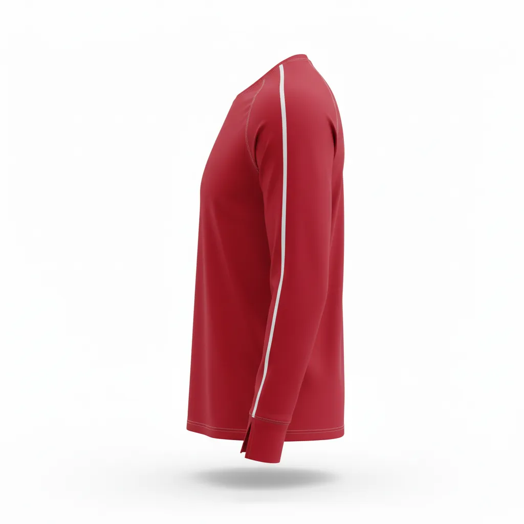 Custom Volleyball Long Sleeve T Shirt - Red, White - Cardinal Minimalist Accent - Side View - Kinexa Sportswear