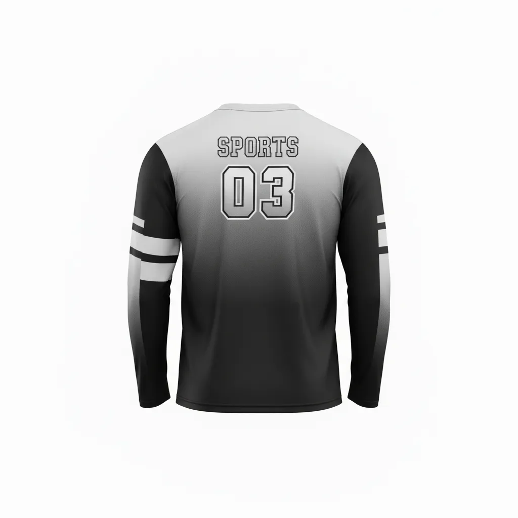 Custom Volleyball Long Sleeve Volleyball Jersey - Black, Silver - Metallic Fade - Back View - Kinexa Sportswear