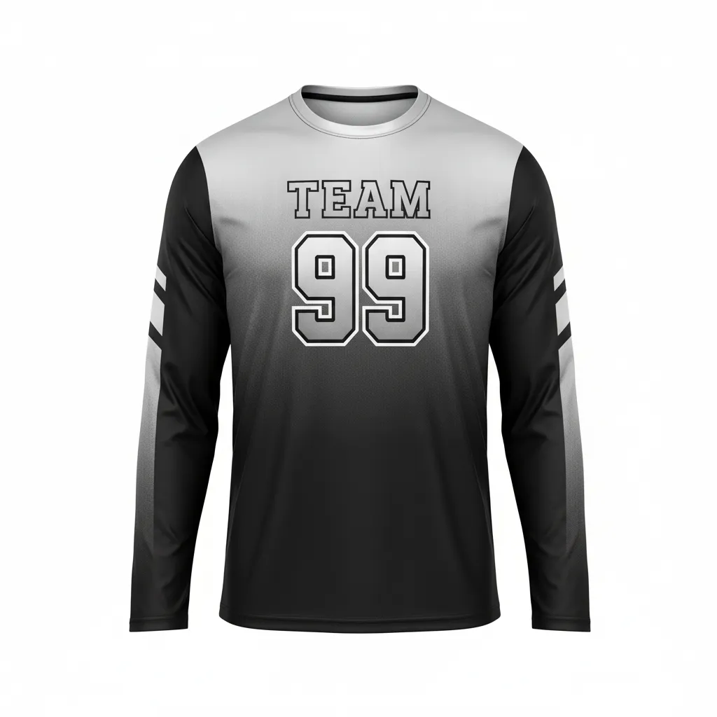 Custom Volleyball Long Sleeve Volleyball Jersey - Black, Silver - Metallic Fade - Front View - Kinexa Sportswear