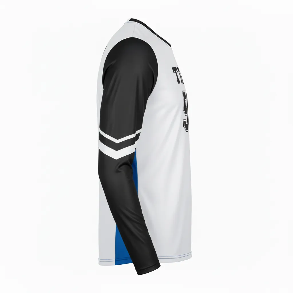 Custom Volleyball Long Sleeve Volleyball Jersey - Black, White - Half And Half - Side View - Kinexa Sportswear