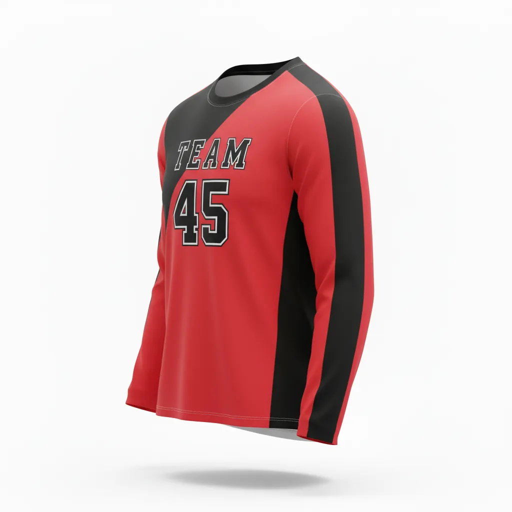 Custom Volleyball Long Sleeve Volleyball Jersey - Red, Black - Cardinal Slash Design - Front View - Kinexa Sportswear