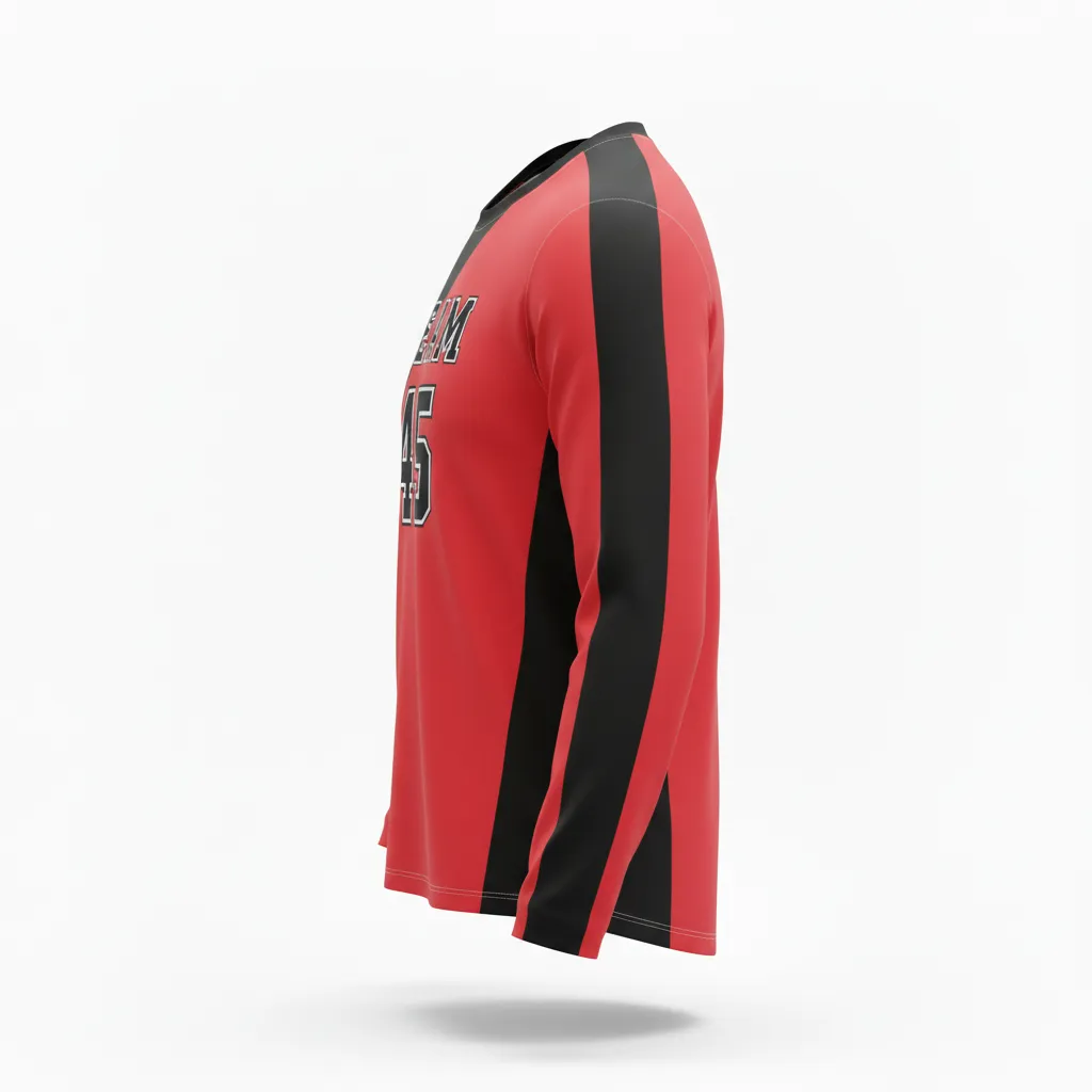 Custom Volleyball Long Sleeve Volleyball Jersey - Red, Black - Cardinal Slash Design - Side View - Kinexa Sportswear