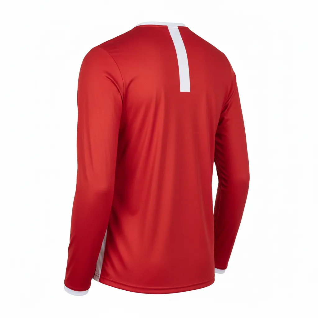Custom Volleyball Long Sleeve Volleyball Jersey - Red, White - Cardinal Minimalist Accent - Back View - Kinexa Sportswear