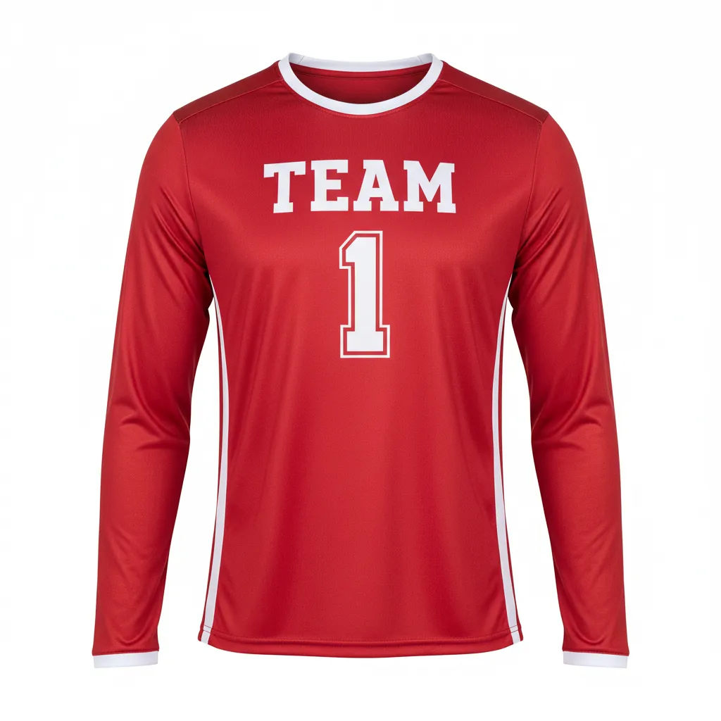 Custom Volleyball Long Sleeve Volleyball Jersey - Red, White - Cardinal Minimalist Accent - Front View - Kinexa Sportswear