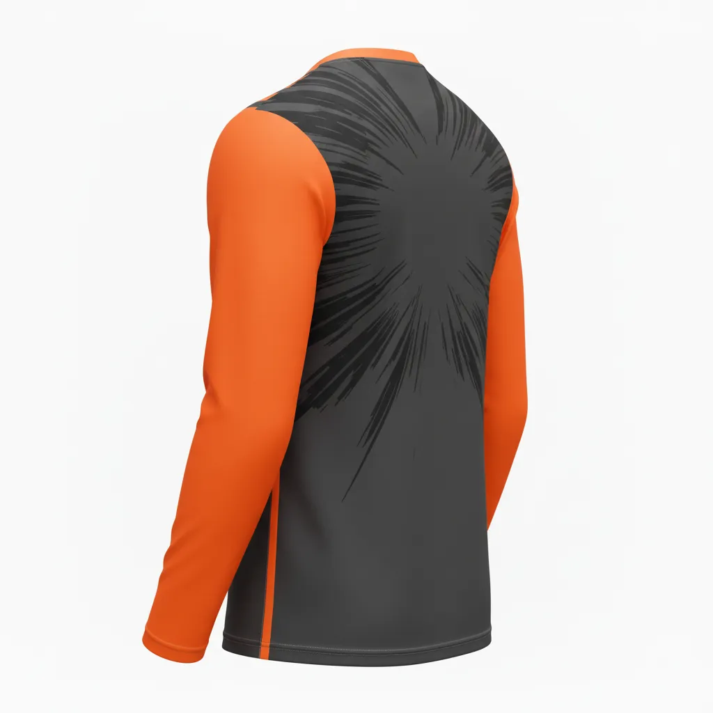 Custom Volleyball Long Sleeve Volleyball Jersey - Grey, Orange - Charcoal Neon Burst - Back View - Kinexa Sportswear