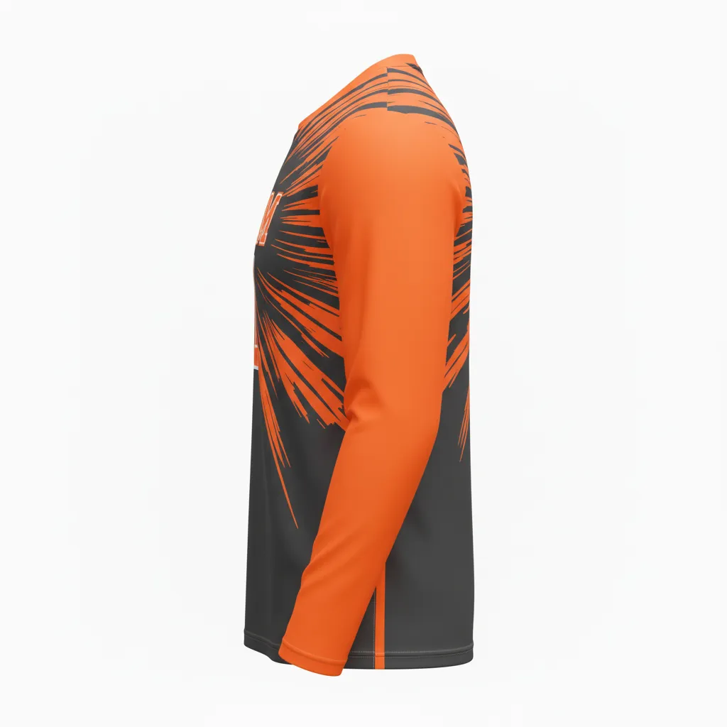 Custom Volleyball Long Sleeve Volleyball Jersey - Grey, Orange - Charcoal Neon Burst - Side View - Kinexa Sportswear