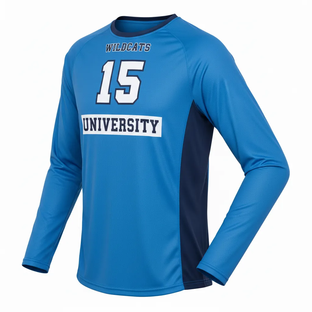 Custom Volleyball Long Sleeve Volleyball Jersey - Blue, Navy - Columbia Color Block - Back View - Kinexa Sportswear
