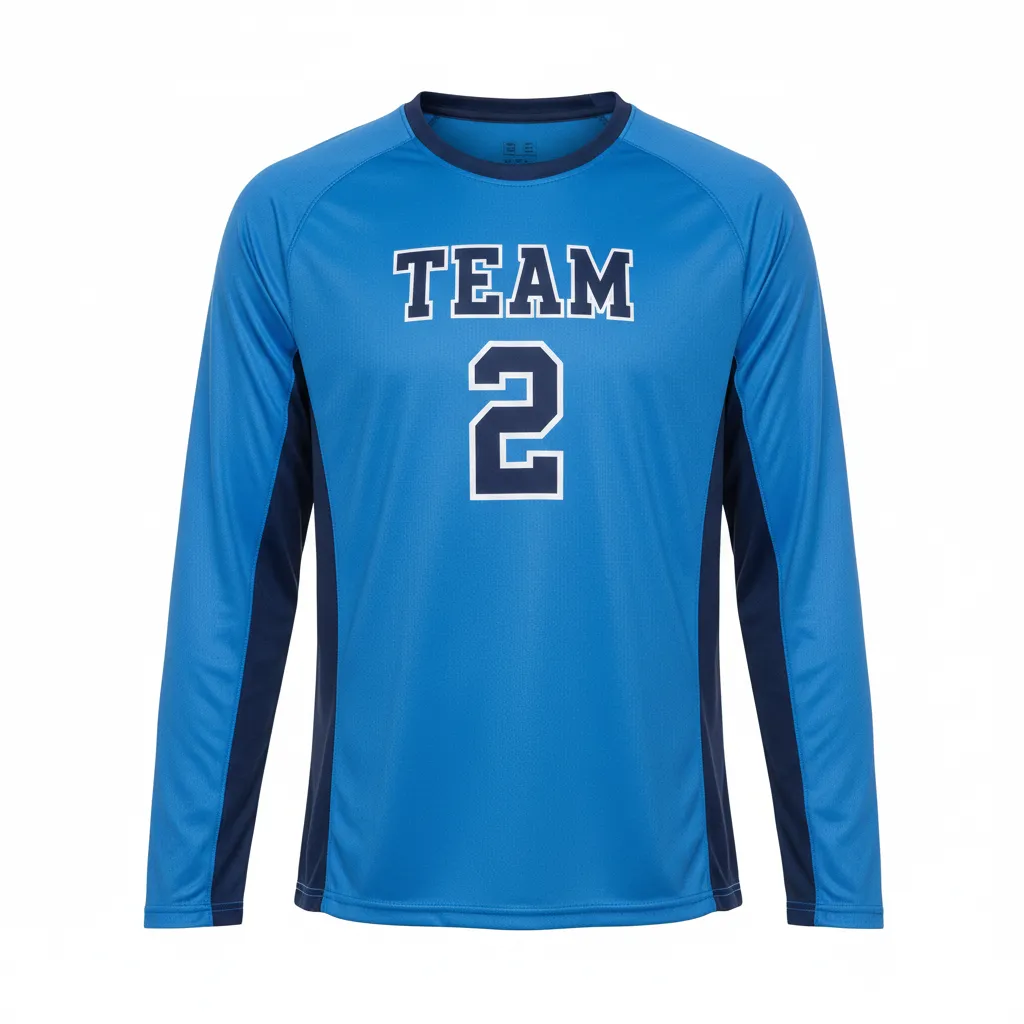 Custom Volleyball Long Sleeve Volleyball Jersey - Blue, Navy - Columbia Color Block - Front View - Kinexa Sportswear