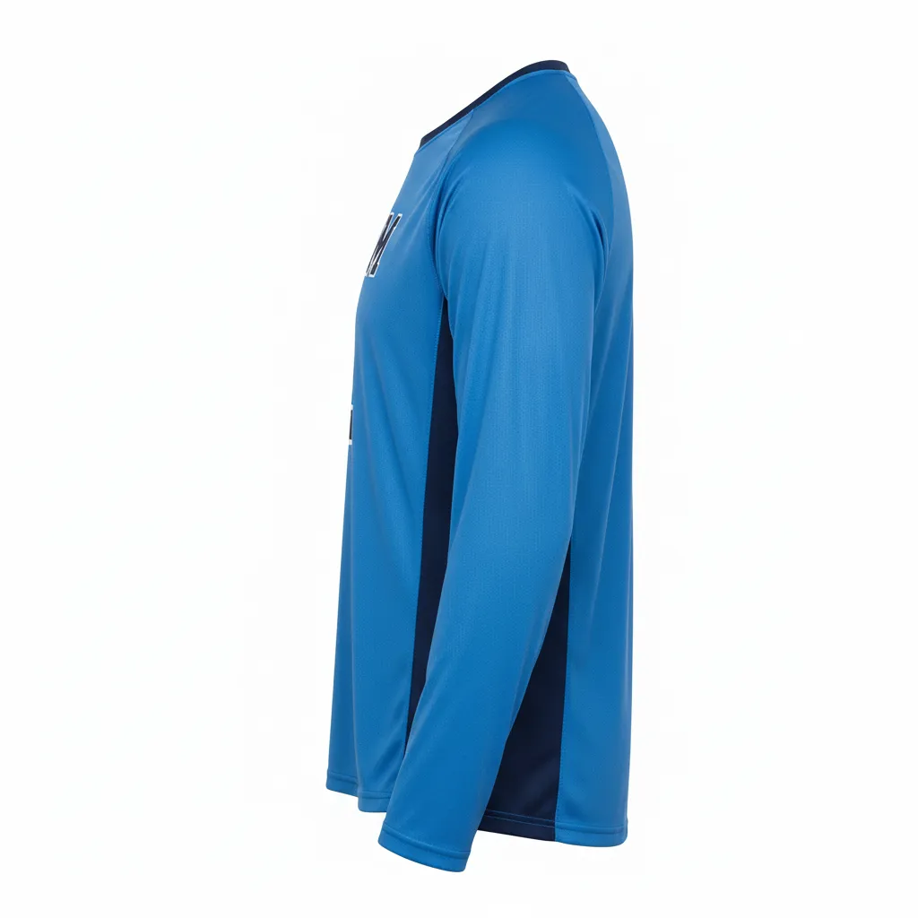 Custom Volleyball Long Sleeve Volleyball Jersey - Blue, Navy - Columbia Color Block - Side View - Kinexa Sportswear