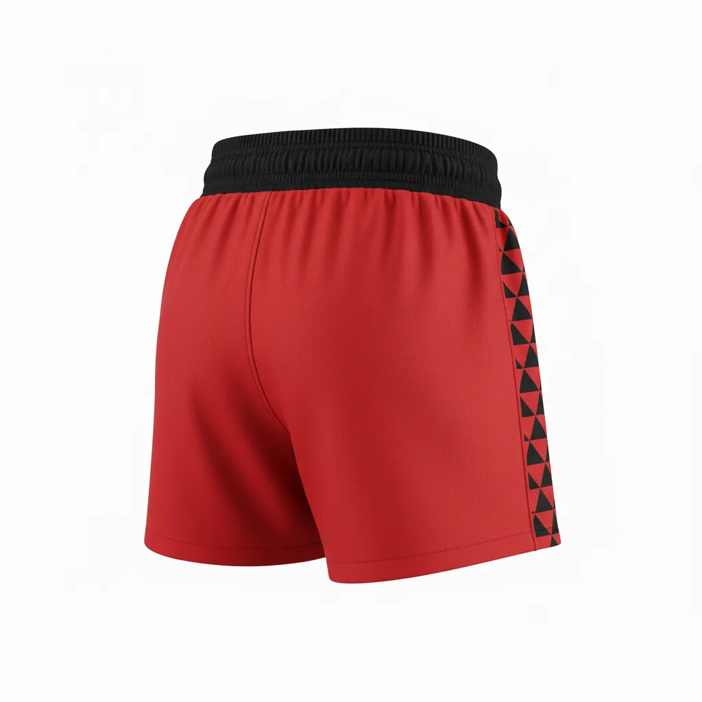 Custom Volleyball Poly Spandex Shorts - Red, Black - Athletic Geometric Triangles - Back View - Kinexa Sportswear