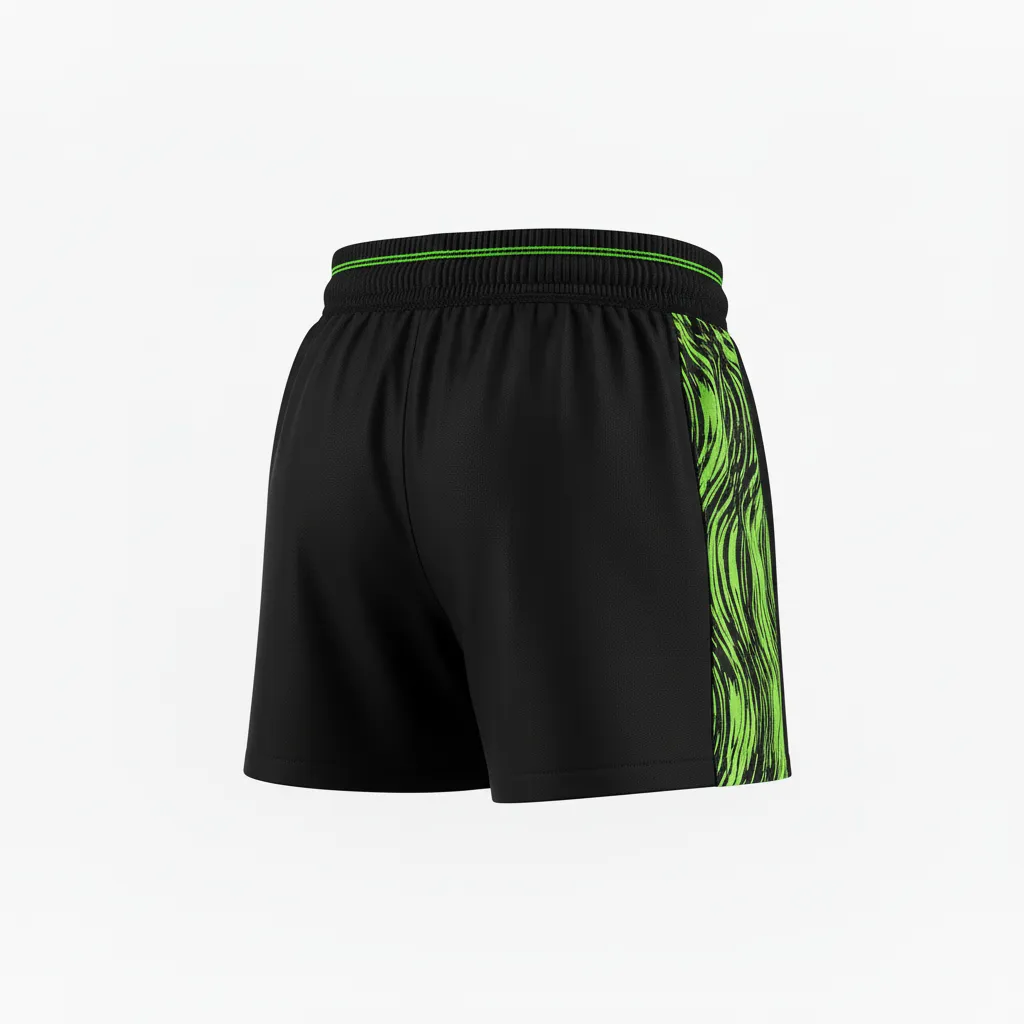 Custom Volleyball Poly Spandex Shorts - Black, Green - Neon Wave Pattern - Back View - Kinexa Sportswear