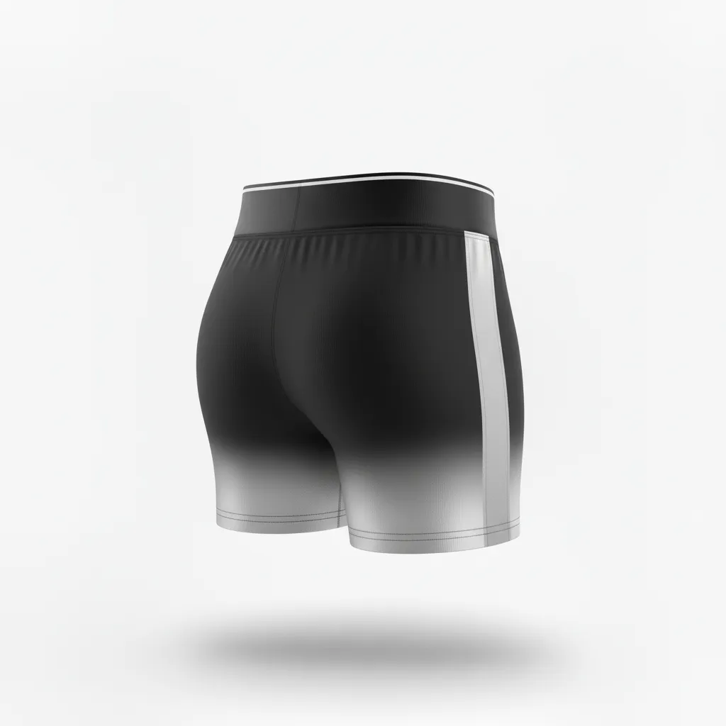 Custom Volleyball Poly Spandex Shorts - Black, Silver - Metallic Fade - Back View - Kinexa Sportswear