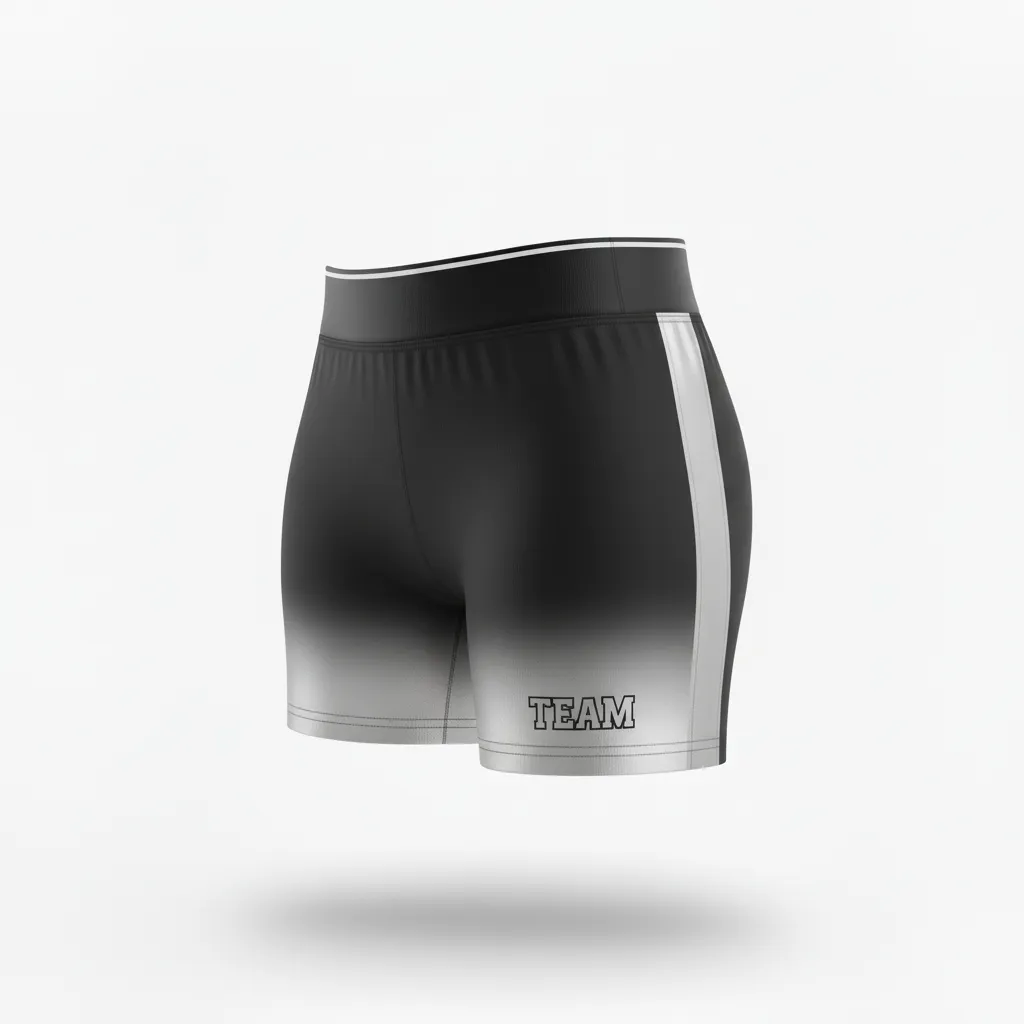 Custom Volleyball Poly Spandex Shorts - Black, Silver - Metallic Fade - Front View - Kinexa Sportswear