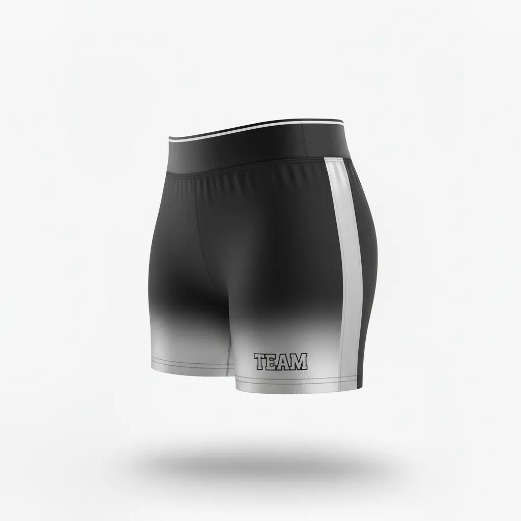 Custom Volleyball Poly Spandex Shorts - Black, Silver - Metallic Fade - Side View - Kinexa Sportswear