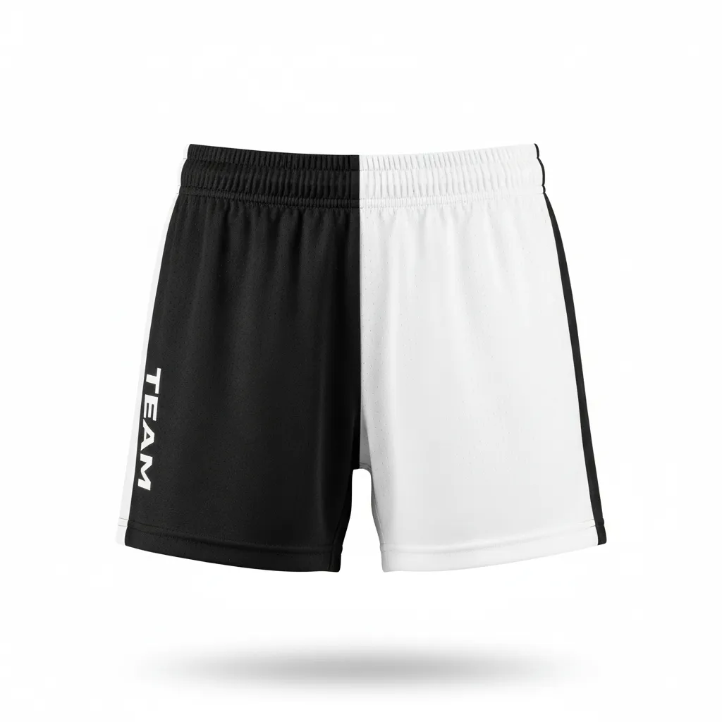 Custom Volleyball Poly Spandex Shorts - Black, White - Half And Half - Front View - Kinexa Sportswear