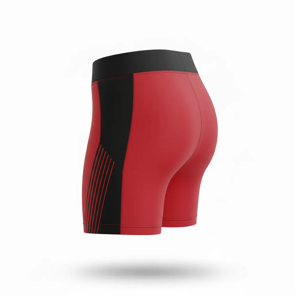 Custom Volleyball Poly Spandex Shorts - Red, Black - Cardinal Slash Design - Back View - Kinexa Sportswear
