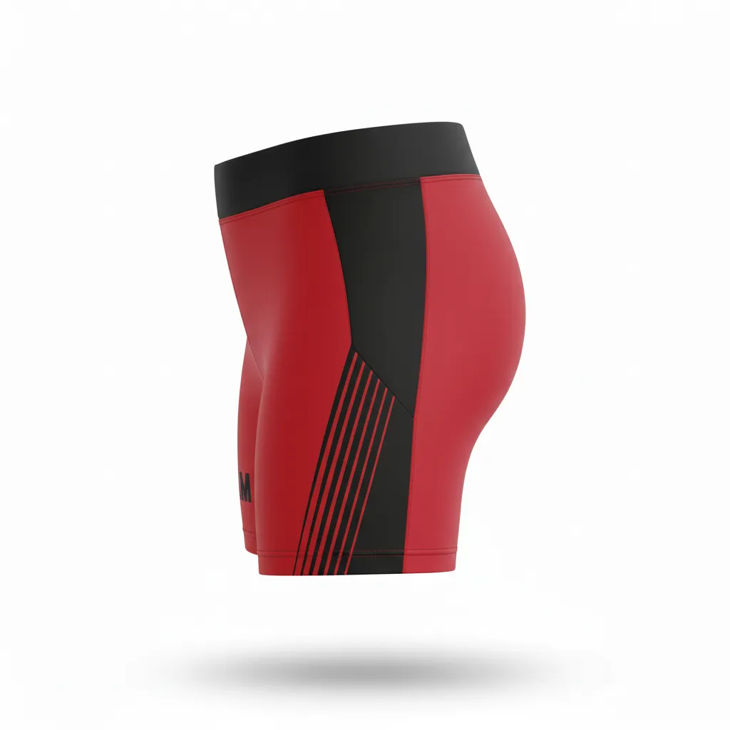 Custom Volleyball Poly Spandex Shorts - Red, Black - Cardinal Slash Design - Side View - Kinexa Sportswear