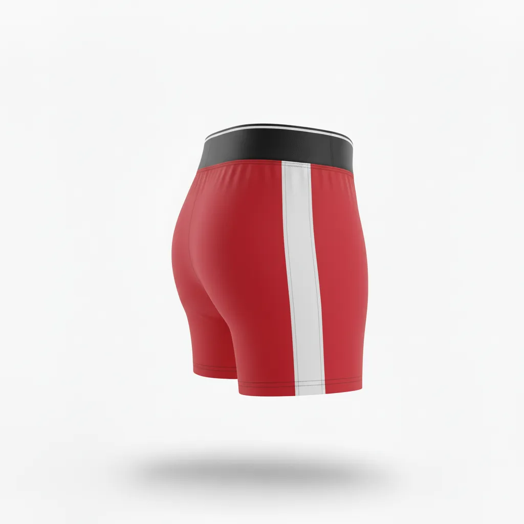 Custom Volleyball Poly Spandex Shorts - Red, White - Cardinal Minimalist Accent - Back View - Kinexa Sportswear