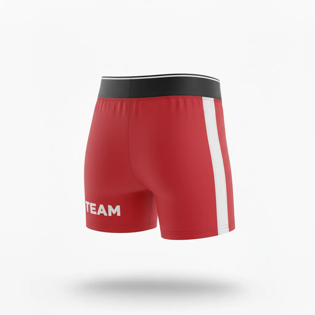 Custom Volleyball Poly Spandex Shorts - Red, White - Cardinal Minimalist Accent - Front View - Kinexa Sportswear