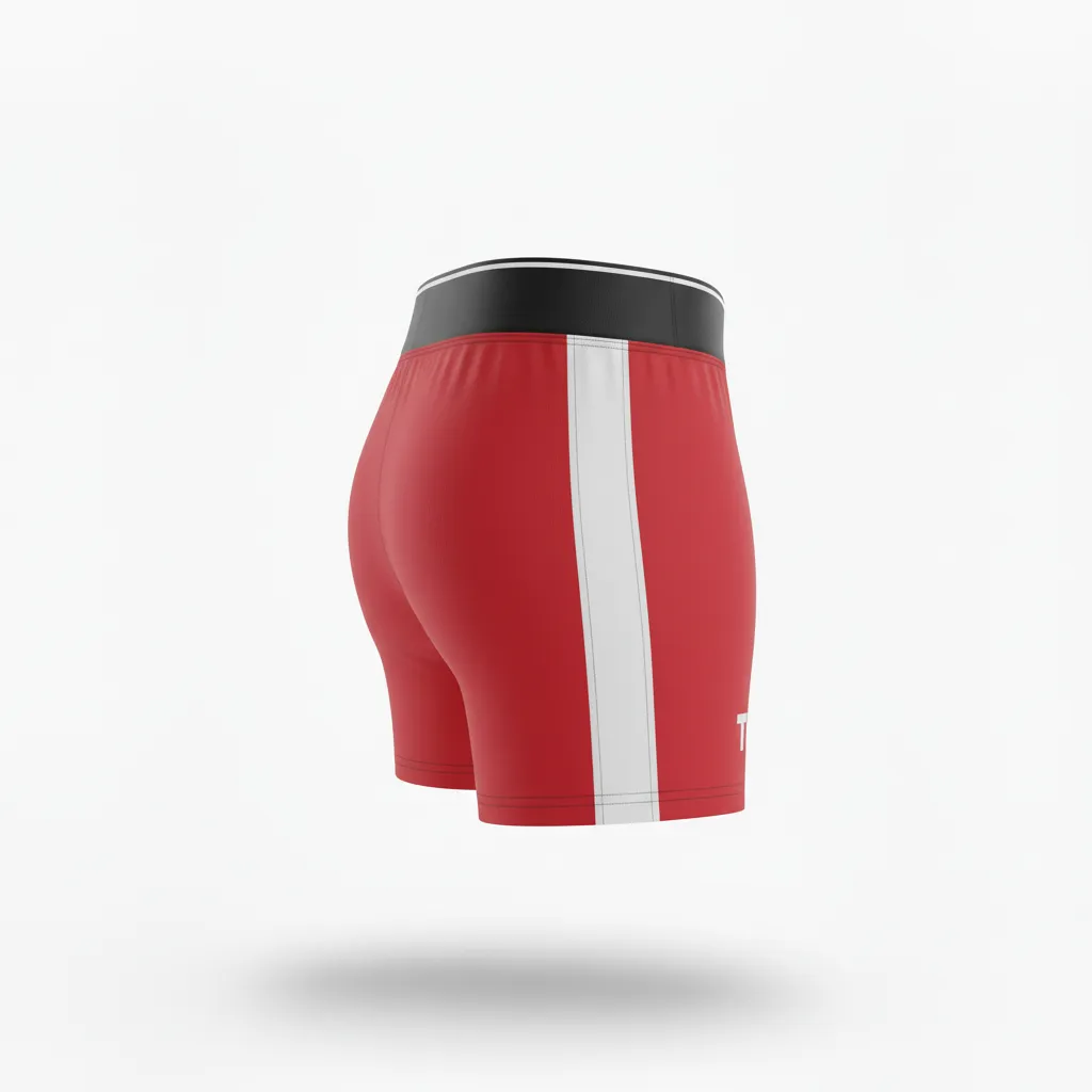 Custom Volleyball Poly Spandex Shorts - Red, White - Cardinal Minimalist Accent - Side View - Kinexa Sportswear