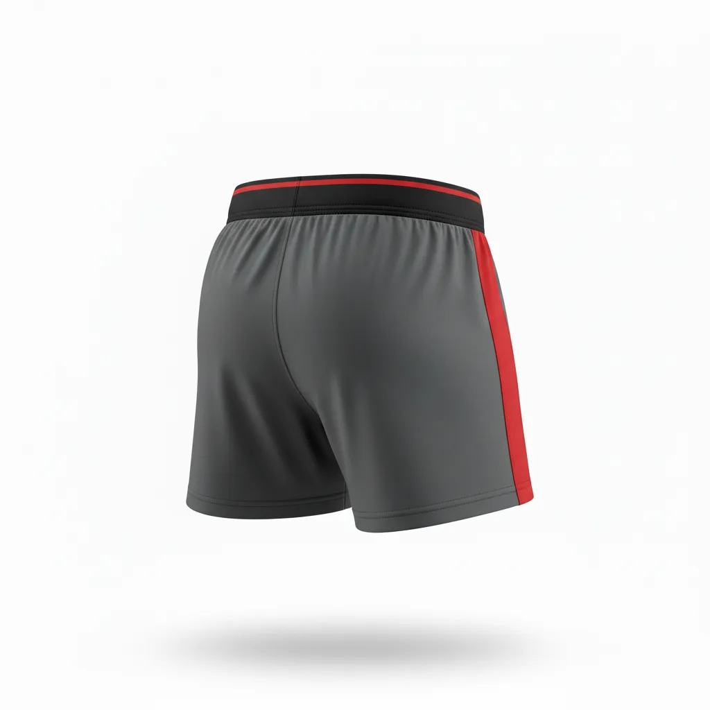 Custom Volleyball Poly Spandex Shorts - Grey, Red - Charcoal Athletic Side Stripe - Back View - Kinexa Sportswear