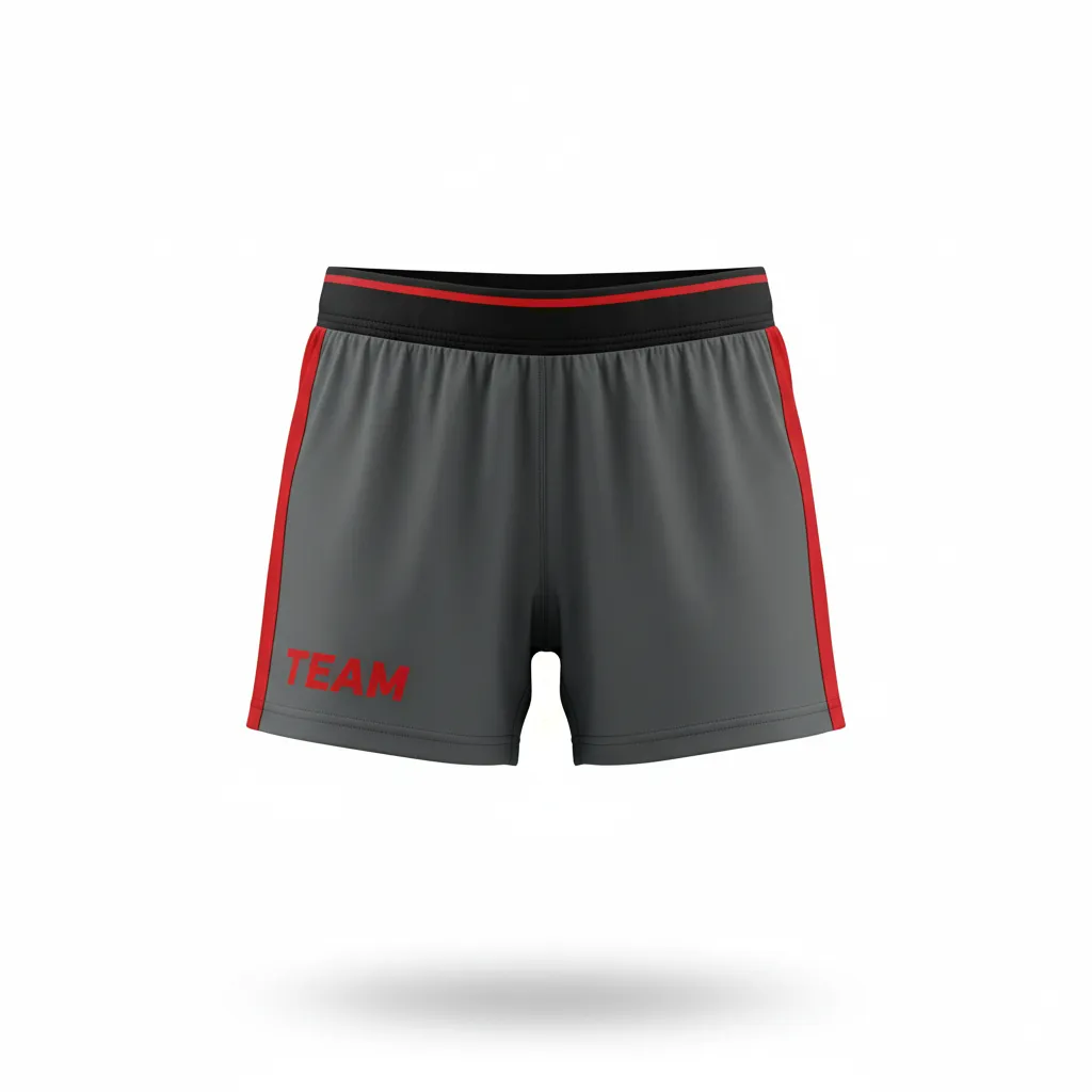 Custom Volleyball Poly Spandex Shorts - Grey, Red - Charcoal Athletic Side Stripe - Front View - Kinexa Sportswear